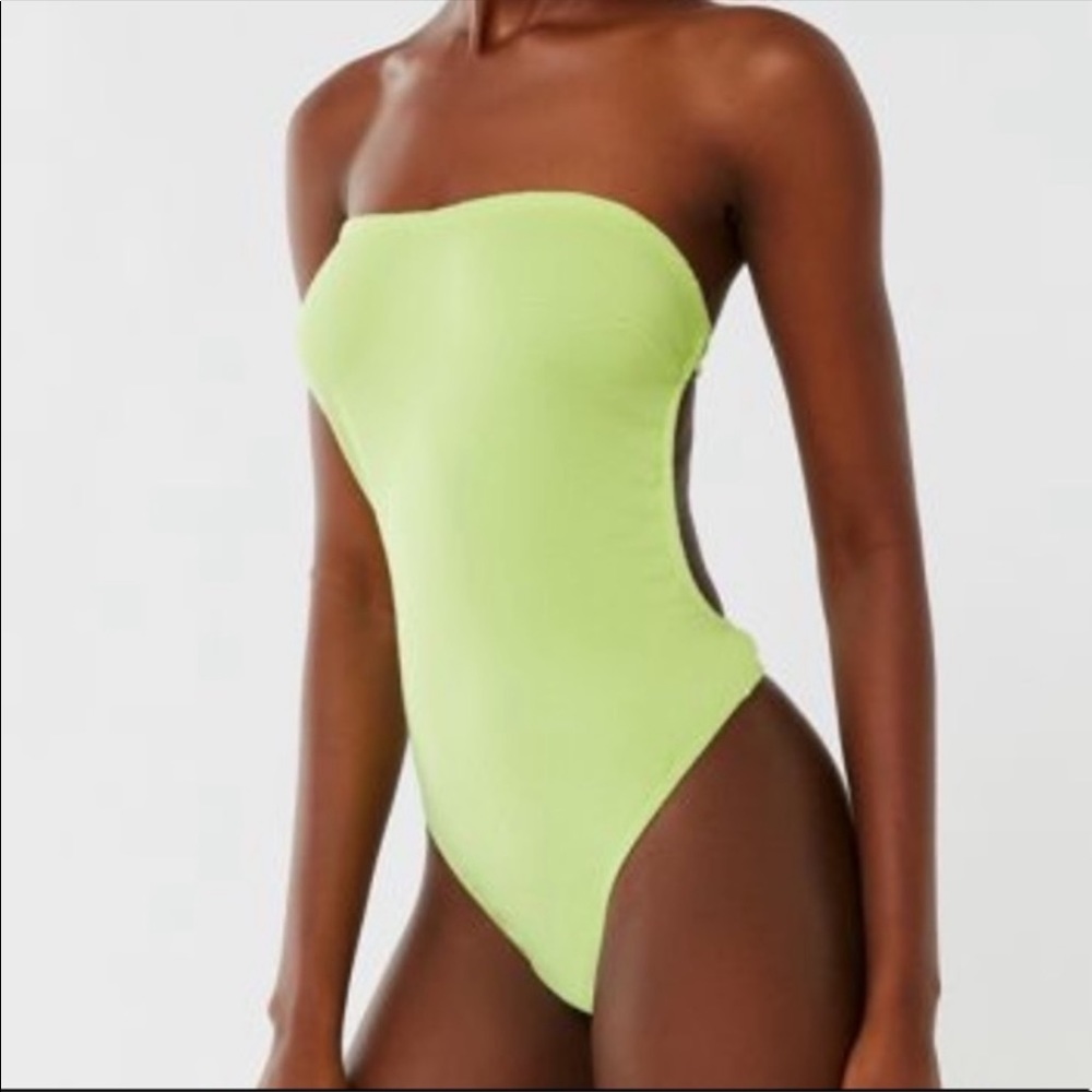 Urban outfitters out from under strapless backless neon green thong bodysuit